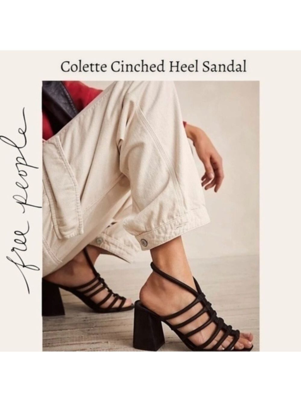 FREE PEOPLE Colette Cinched Ankle Block-Heel Strappy LEATHER Sandal/Black/9M NWT